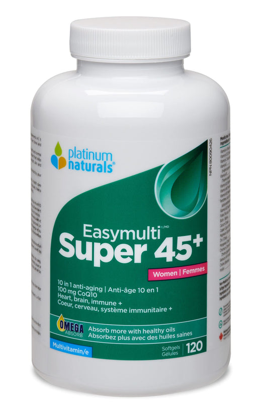 Botella de PLATINUM Super Easymulti 45+ para Mujeres en píldoras.