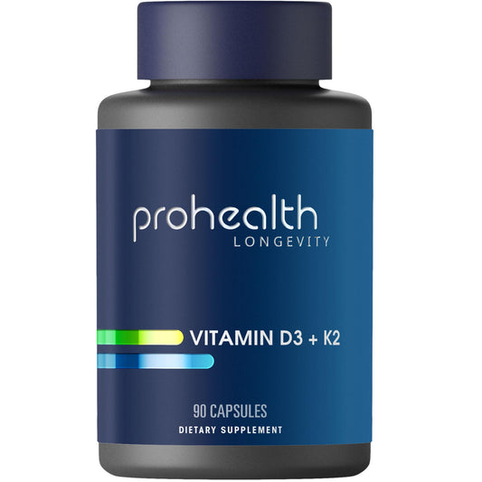 Botella ProHealth Vitamina D3 y K2 suplemento 90 cápsulas