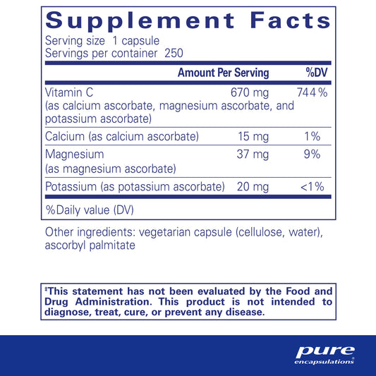 Botella Pure Encapsulations vitamina c ácido ascórbico buffer
