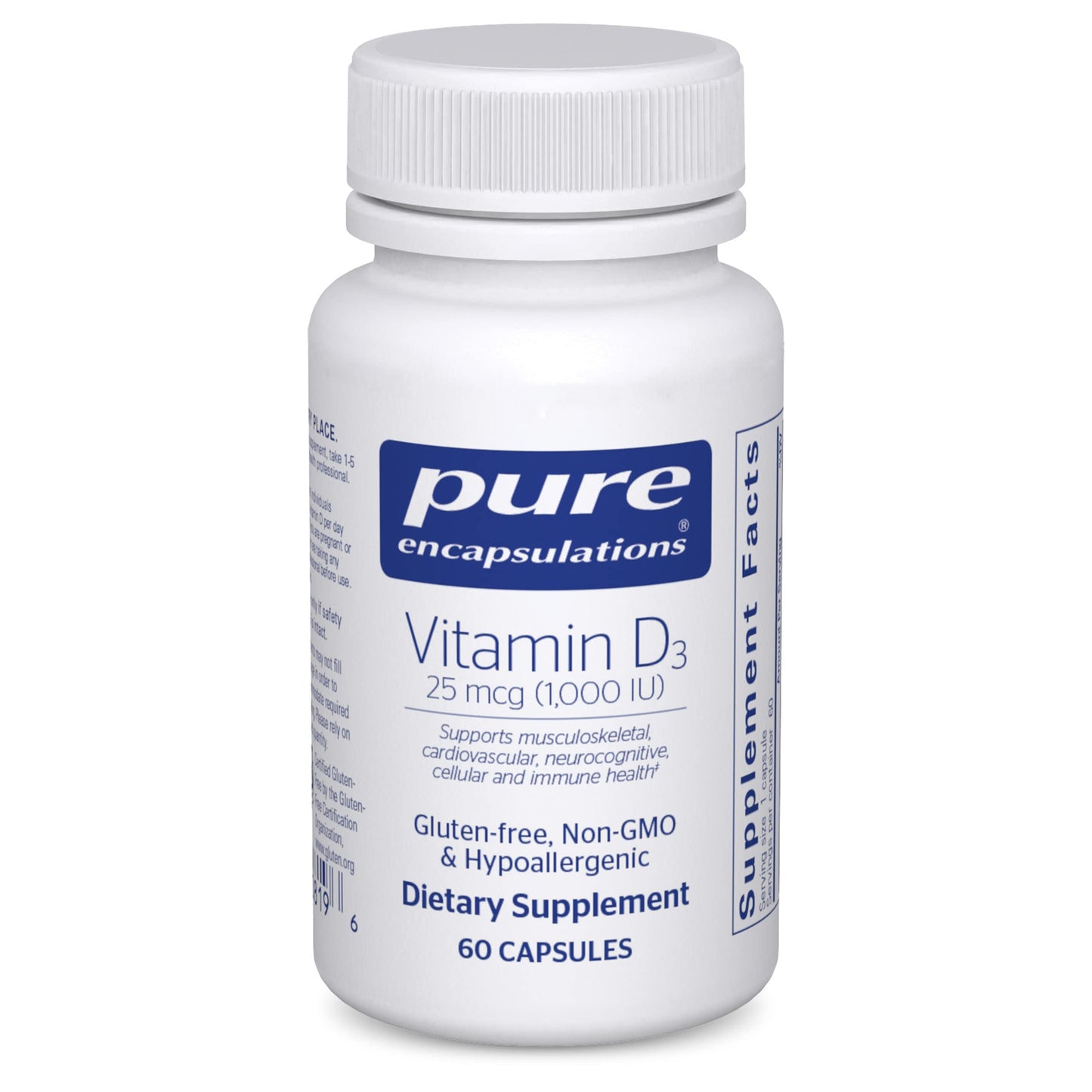 Botella Pure Encapsulations Vitamina D3 1000 UI 60 cápsulas