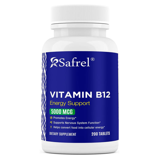 Botella Safrel vitamina B12 5000 mcg para energía y nervios