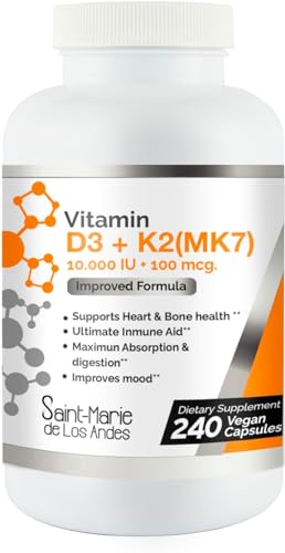 Botella Saint-Marie de los Andes vitamina D3 10000 IU K2 240 cápsulas