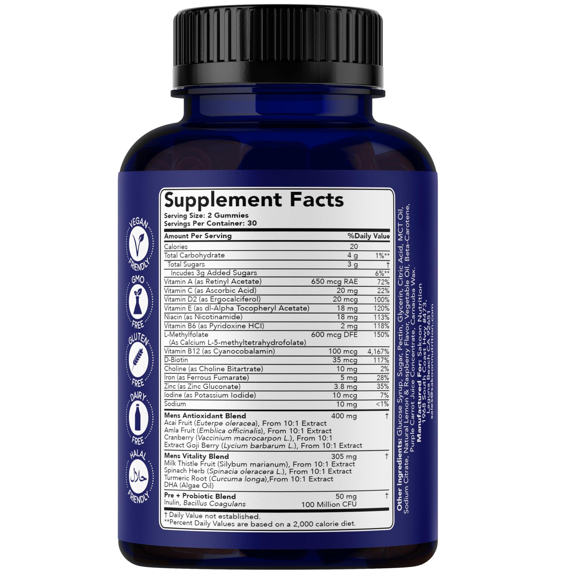 Botella Sakoon Multivitamínicas Espalda