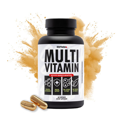 Botella Sculpt Nation multivitamínico con cápsulas diarias para nutrición completa.