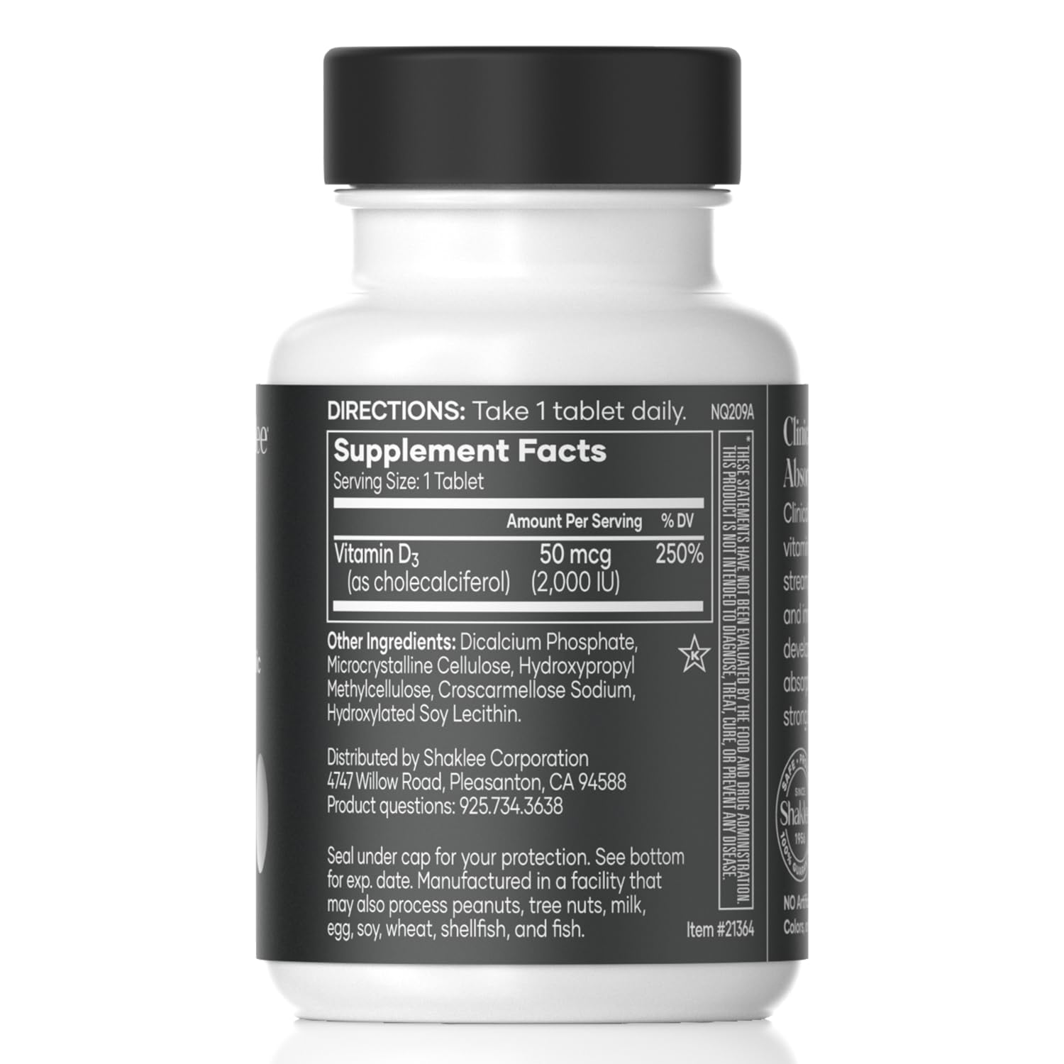 Botella Shaklee Vita-D3 2000 IU, tabletas para salud ósea