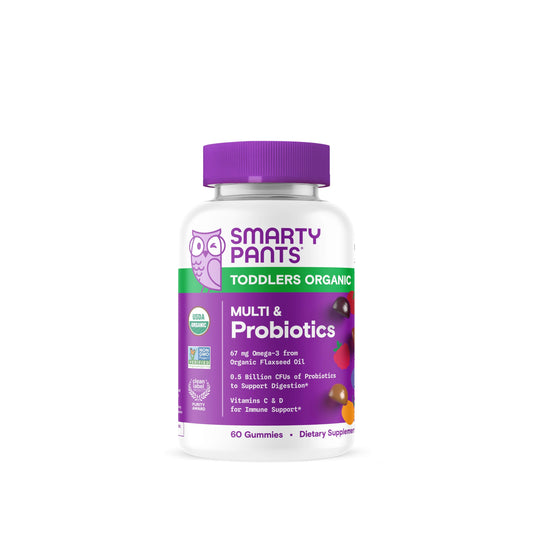 Botella de SmartyPants multivitaminas orgánicas para niños pequeños