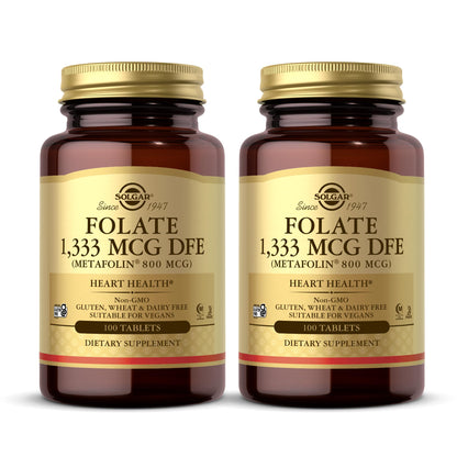 Botella Solgar Folato Metafolin 800 mcg 100 tabletas