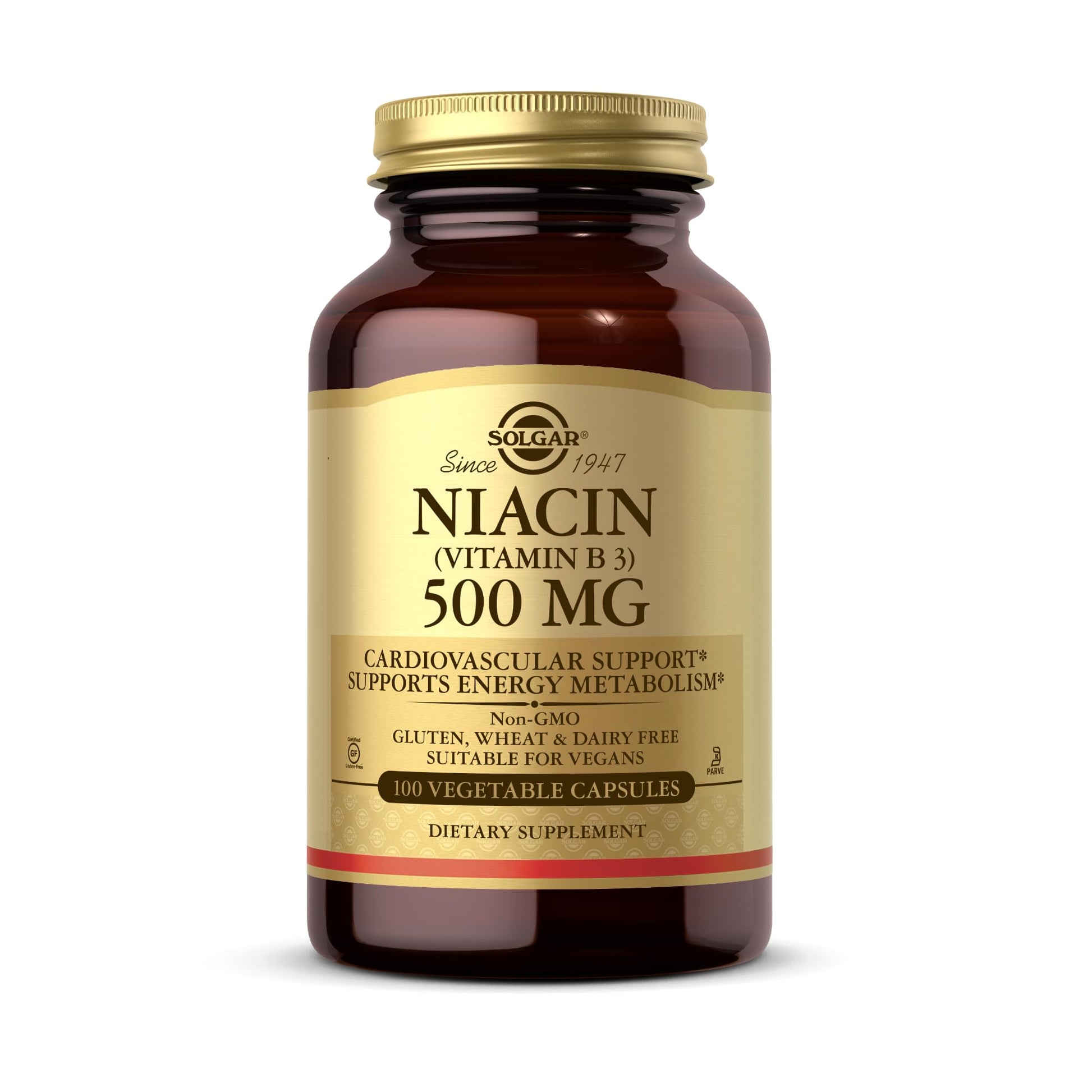 Botella Solgar niacina vitamina B3 500 mg cápsulas vegetales