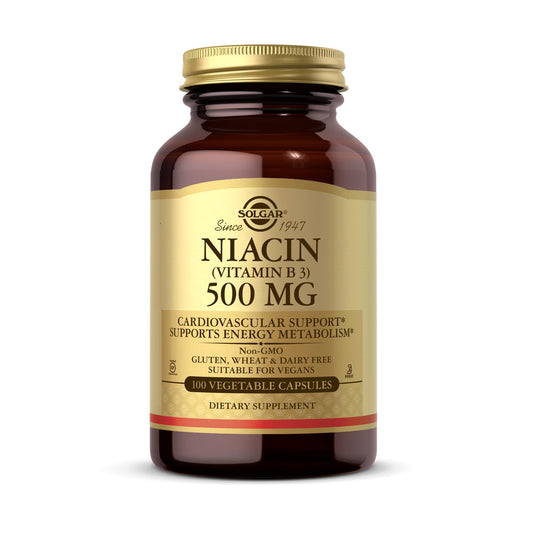 Botella Solgar niacina vitamina B3 500 mg cápsulas vegetales
