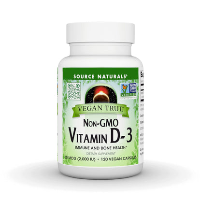 Botella Source Naturals Vitamina D3 vegana 90 cápsulas 2000 UI