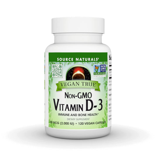 Botella Source Naturals Vitamina D3 vegana 90 cápsulas 2000 UI