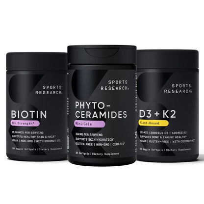 Botella Sports Research Vitamina D3 K2 y Biotina Vegana