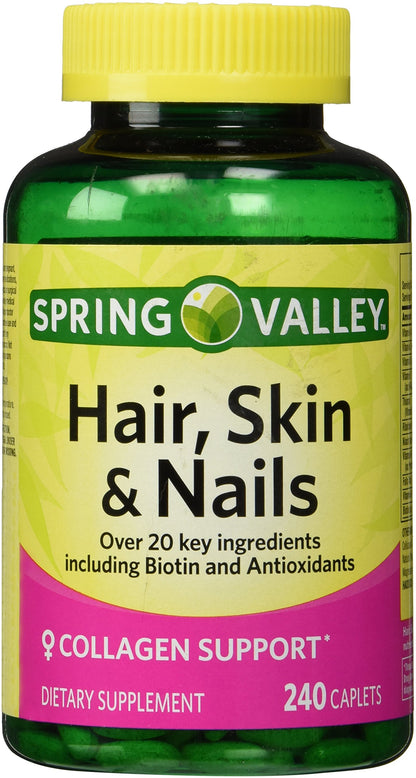 Botella Spring Valley Biotina y Colágeno 240 tabletas