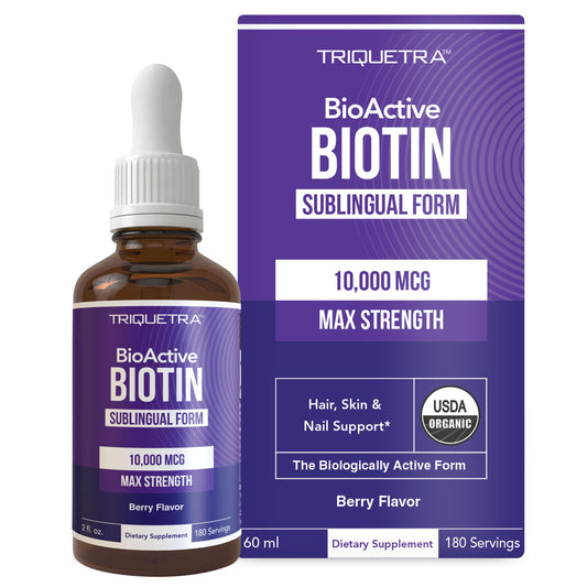 Botella de suplemento líquido de biotina orgánica Triquetra Health para cabello