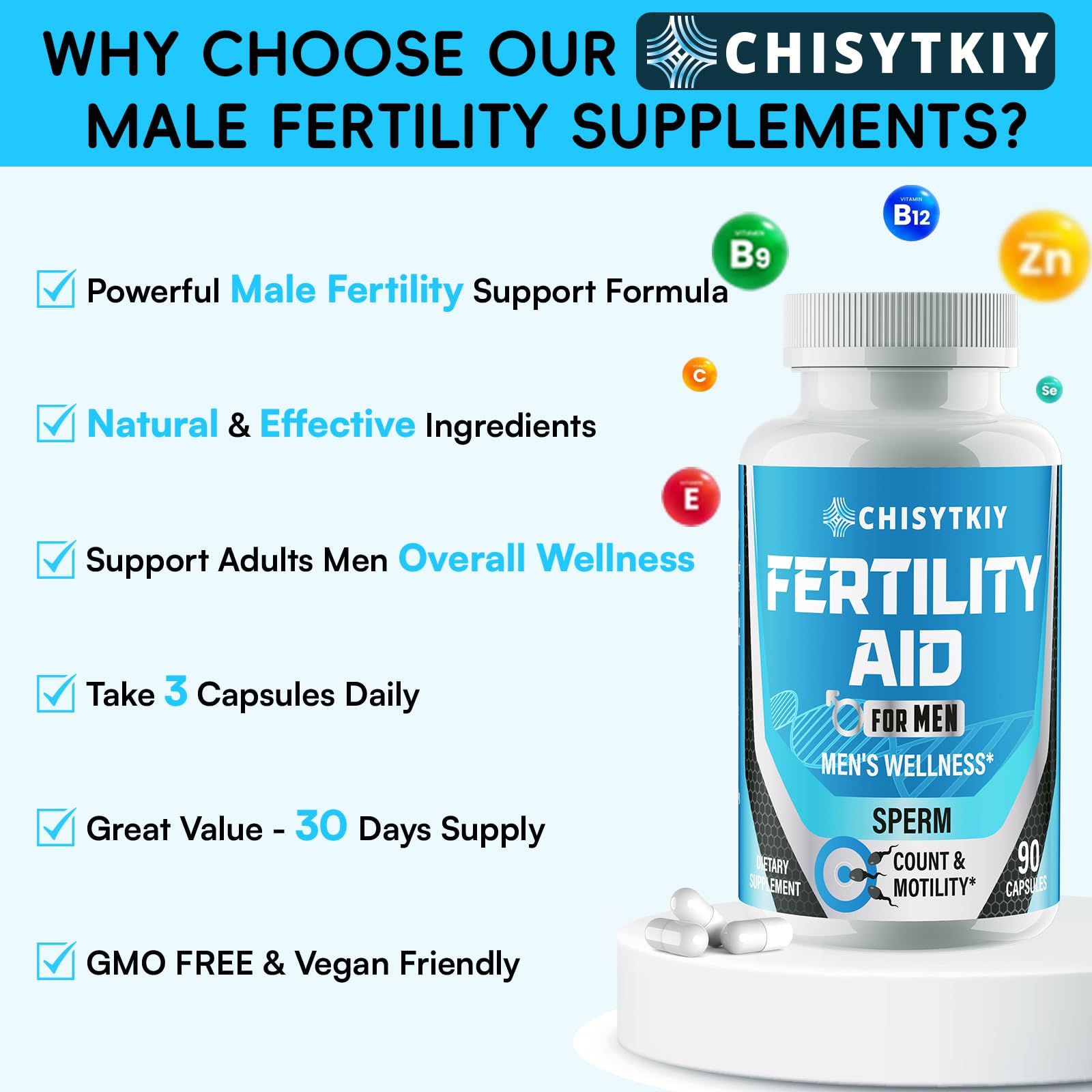 Botella de suplemento avanzado para fertilidad masculina Chisytkiy