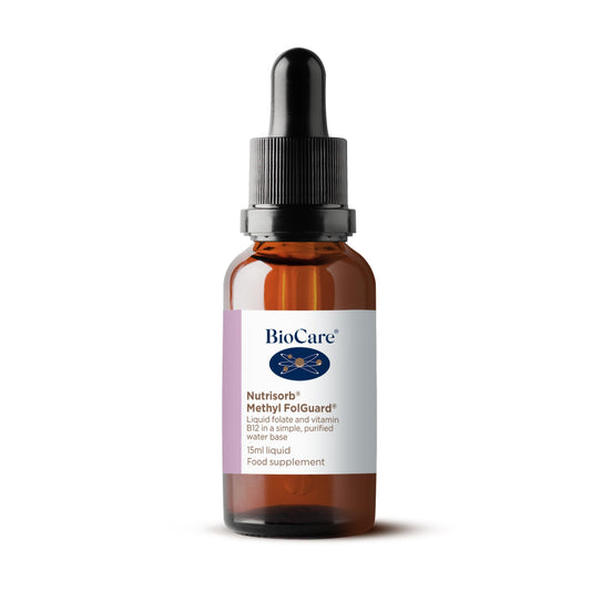 Botella de suplemento líquido BIOCARE Nutrisorb de 15 ml.