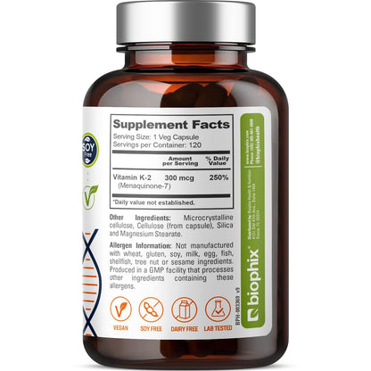 Botella suplemento biophix vitamina K2 vegana