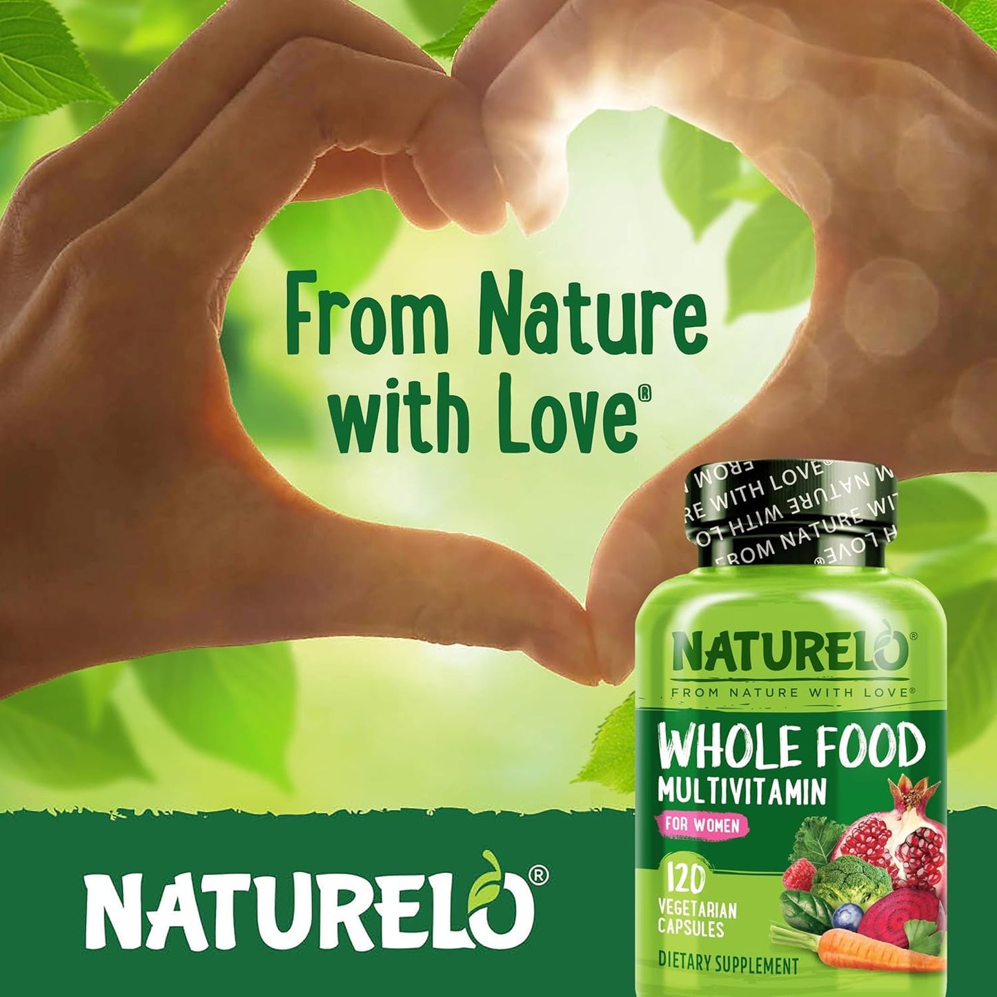 Botella de suplemento dietético vegan Naturelo para mujeres