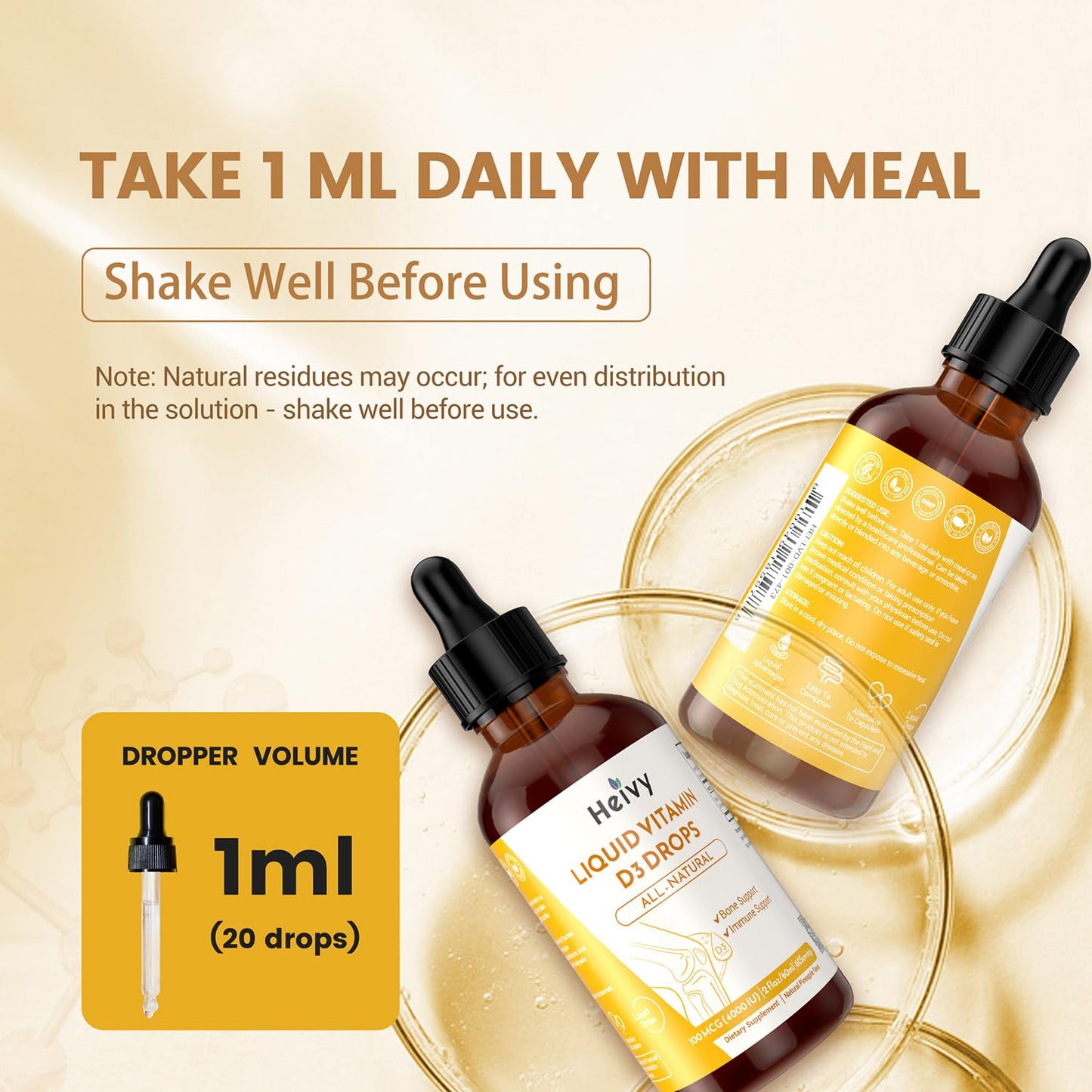 Botella suplemento Heivy vitamina D3 líquido