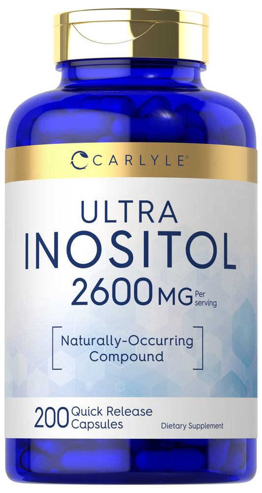 Botella de suplemento de inositol Carlyle 2600mg 200 cápsulas
