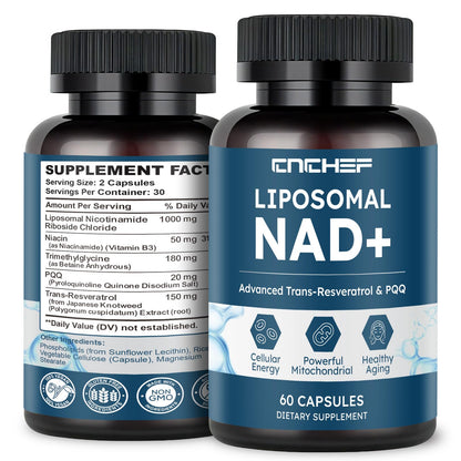 Botella suplemento liposomal NAD+ 1000mg CNCHEF en cápsulas
