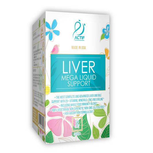 Botella suplemento líquido Actif Liver Mega para salud hepática