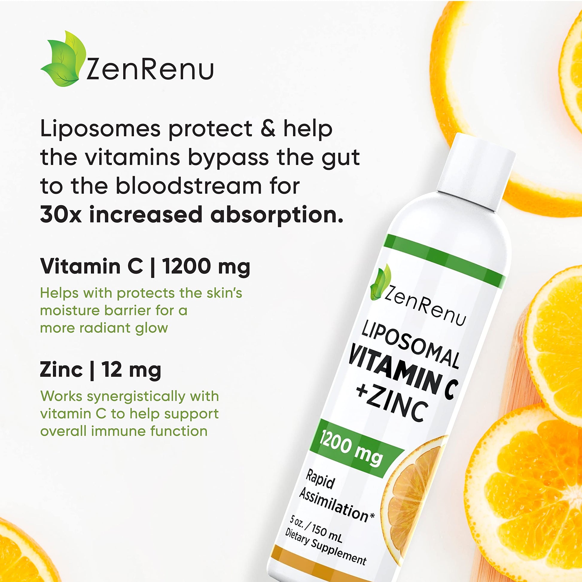 Botella suplemento líquido vitamina c y zinc zenrenu