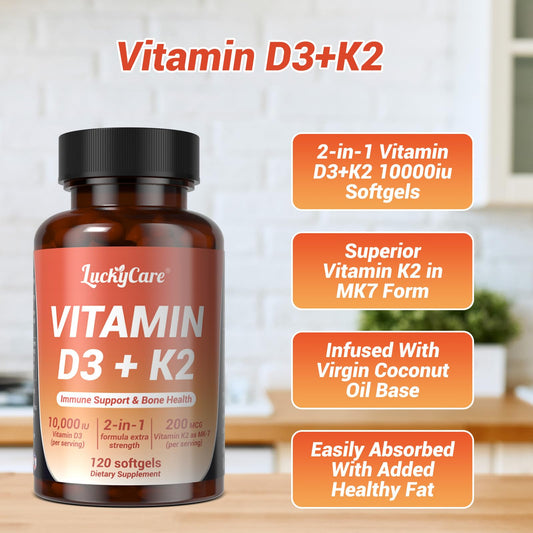 botella suplemento luckycare vitamina d3 k2 240 cápsulas