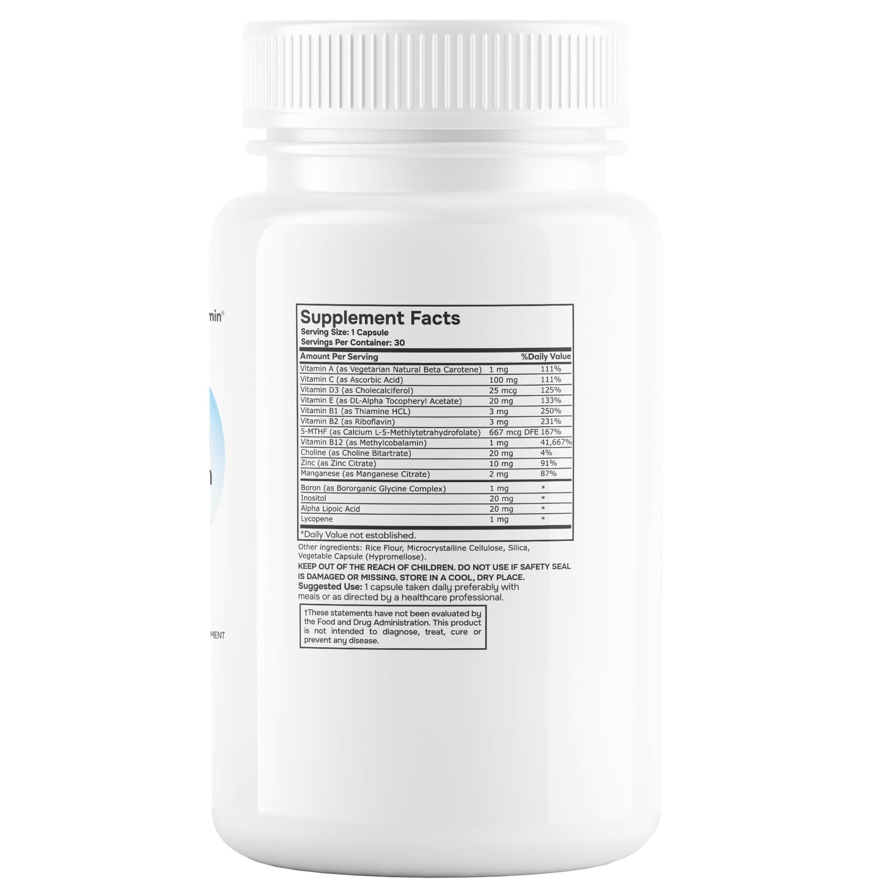 Botella de suplemento Multivitamínico Metilado lateral
