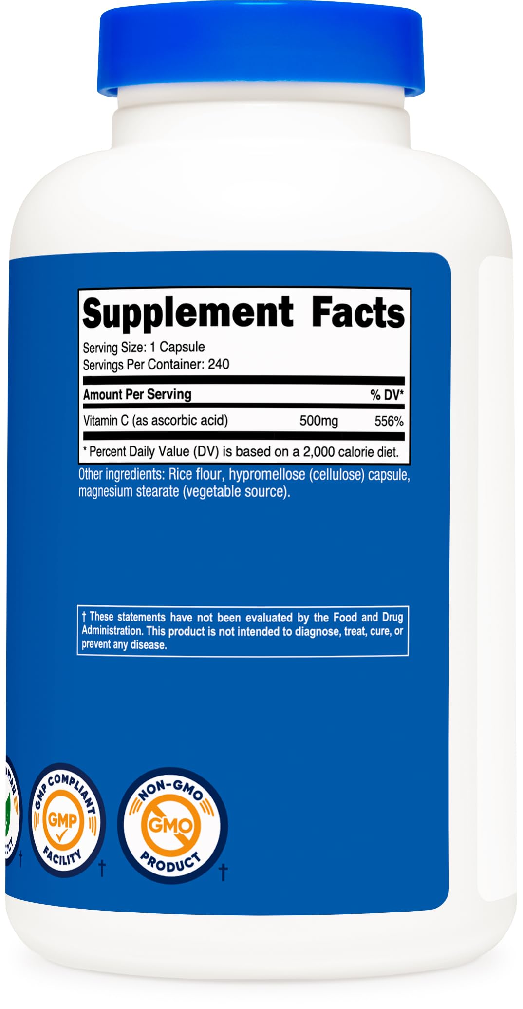 Botella suplemento Nutricost Vitamina C 500 mg