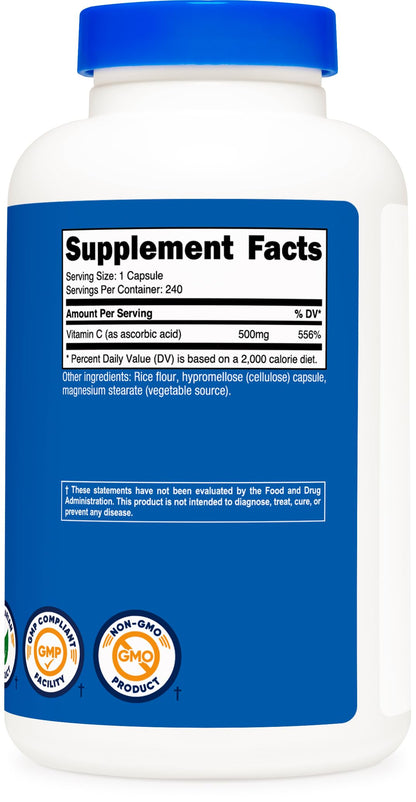 Botella suplemento Nutricost Vitamina C 500 mg