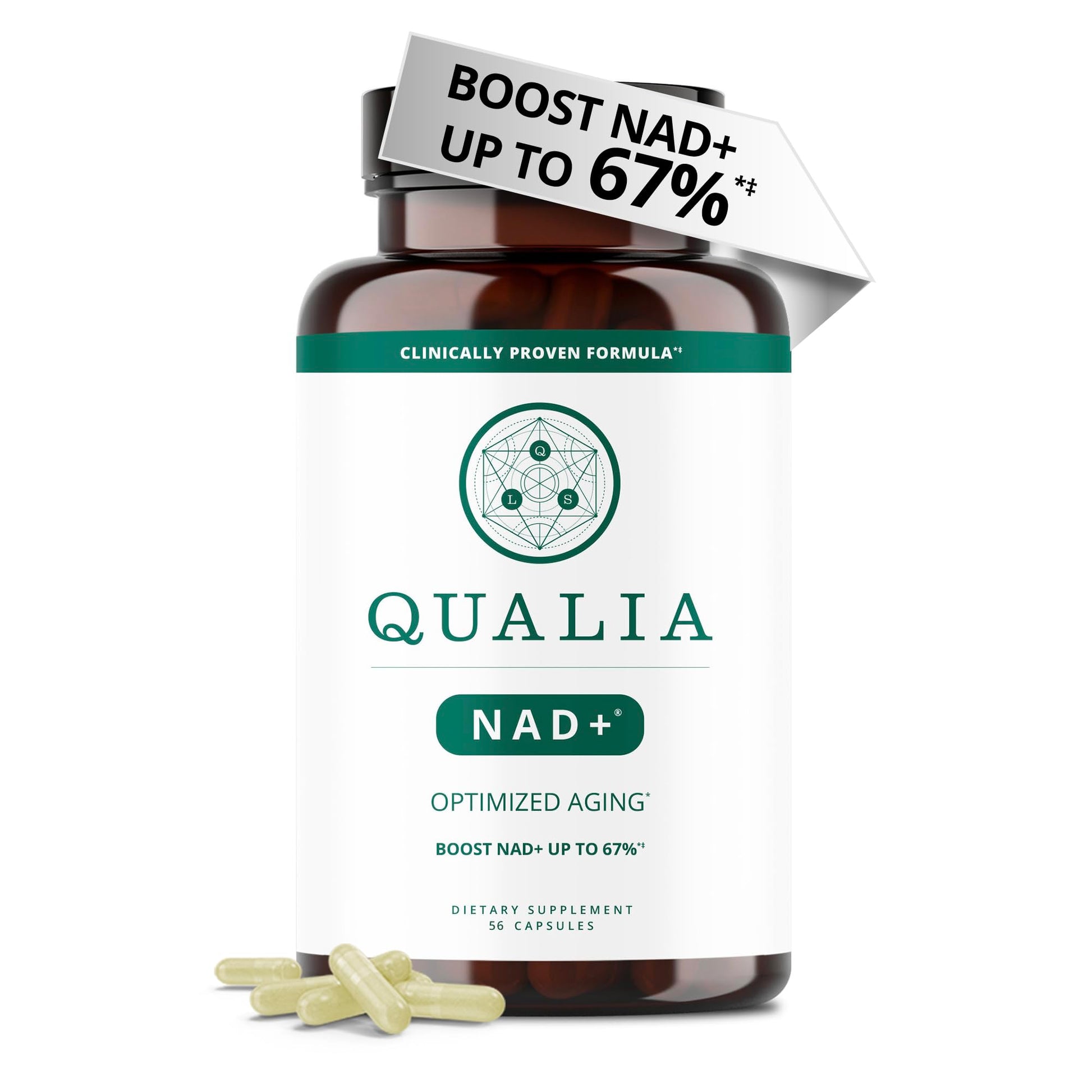 Botella de suplemento Qualia NAD para aumentar NAD+
