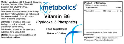 Botella de suplemento vitamina B6 concentrada Metabolics
