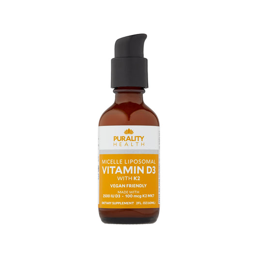 Botella de suplemento líquido vitamina d3 y k2 Purality Health 2 oz