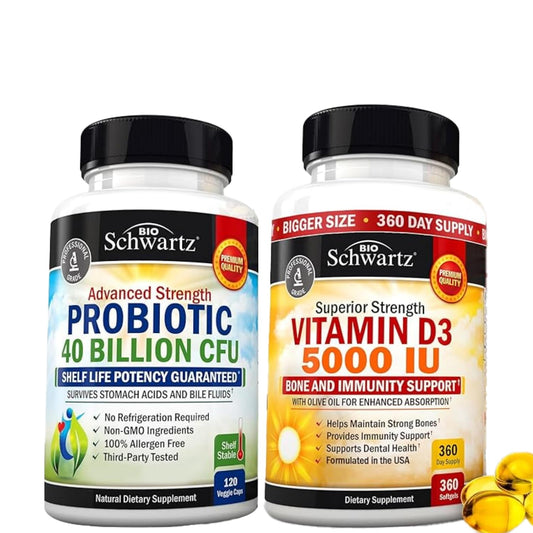 Botella suplemento vitamina D3 y probióticos BioSchwartz