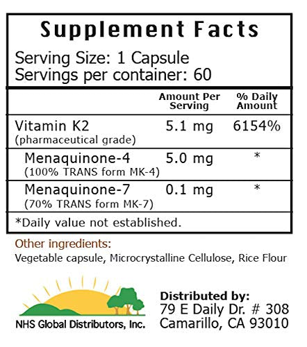 Botella suplemento vitamina k2 vK2 MK4 MK7