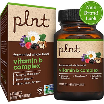 Botella suplemento vitaminas b de alimento entero fermentado plntA