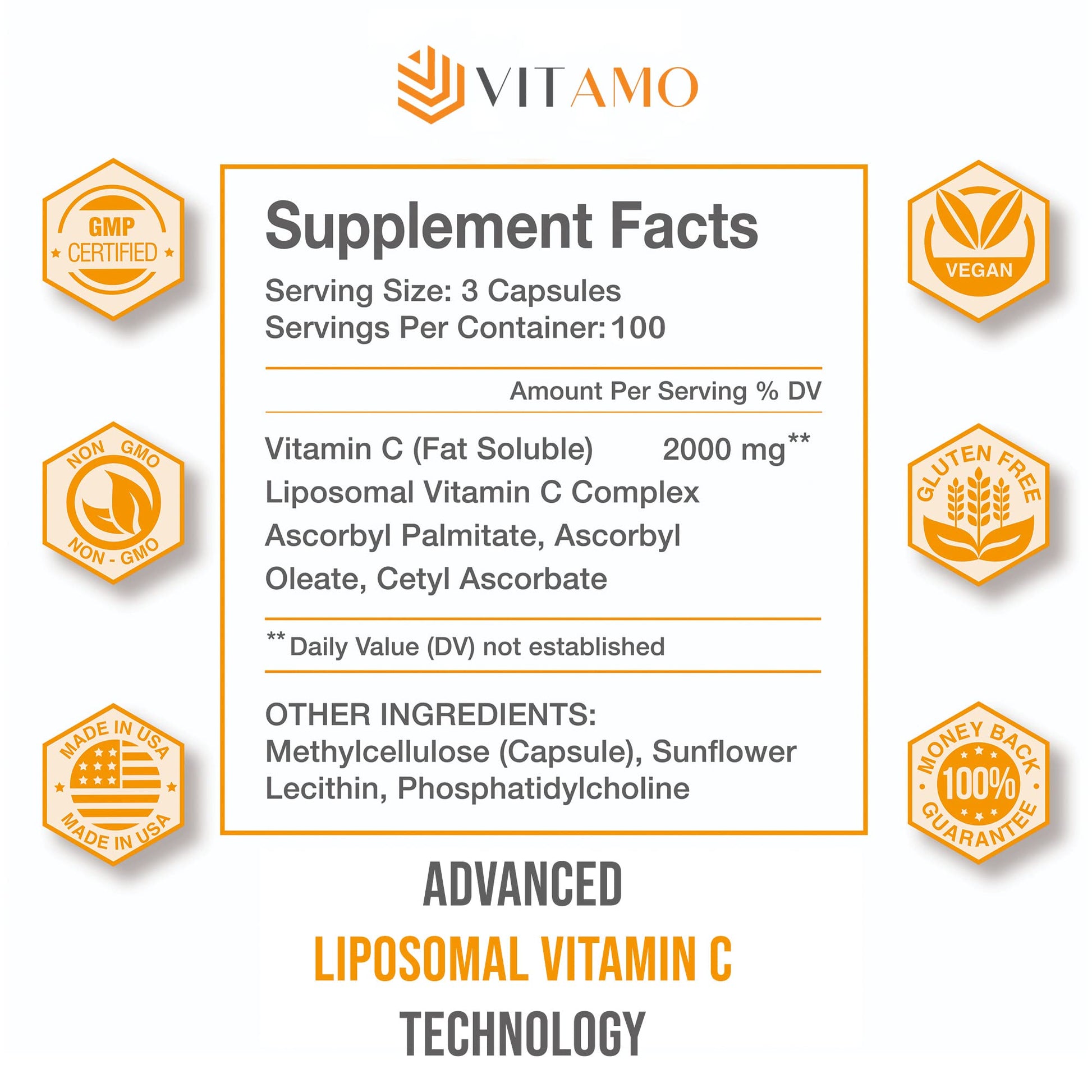 Botella de suplemento Vitamo vitamina c liposomal