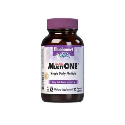 Botella de suplementos Bluebonnet Multi One sin hierro.