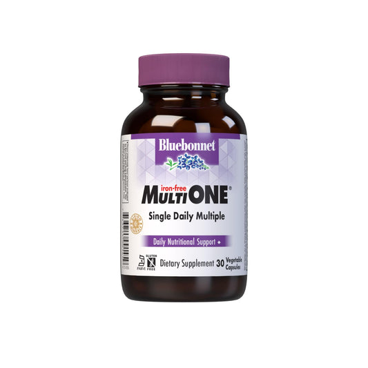 Botella de suplementos Bluebonnet Multi One sin hierro.