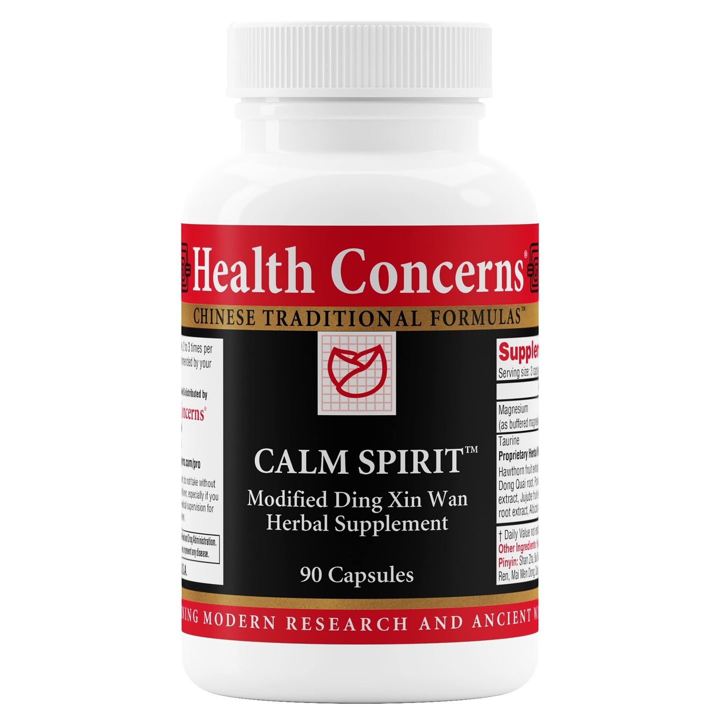 Botella de suplementos Calm Spirit de Health Concerns con 90 cápsulas