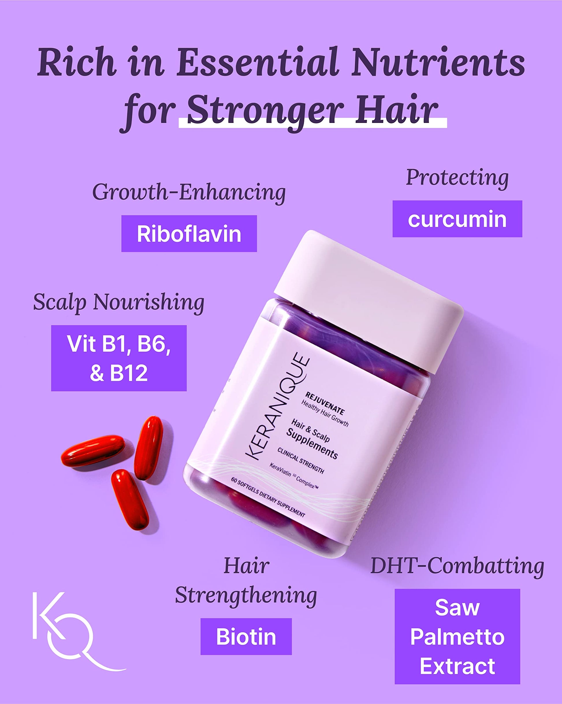 Botella suplementos Keranique con vitaminas para cabello