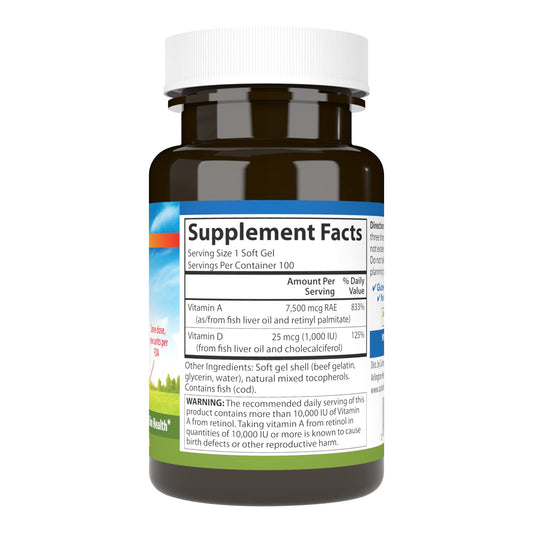 Botella suplementos vitaminas a y d Carlson 25000 y 1000 ui