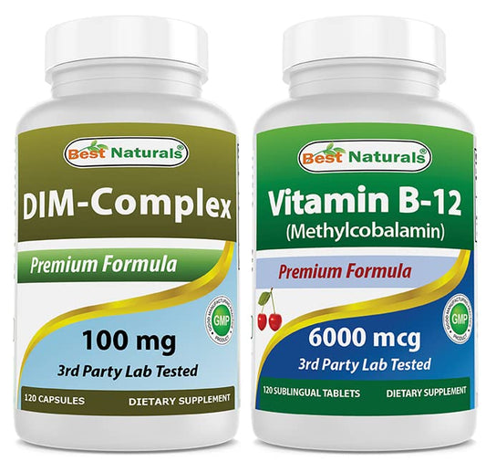 Botella suplemento DIM 100 mg y Vitamina B12 Best Naturals