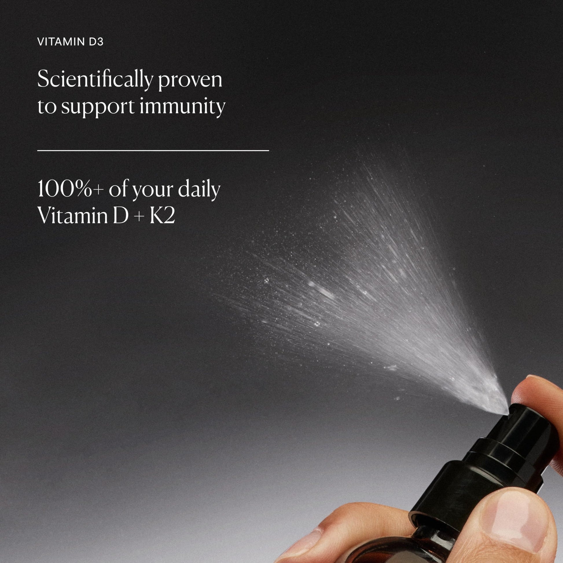 Botella The Nue Co spray vitamina d con etiqueta lateral