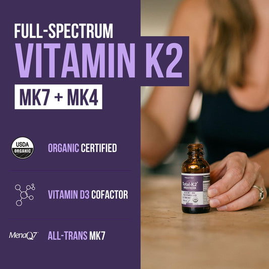 Botella Total K2 vitamina K completo espectro líquida 1 onza