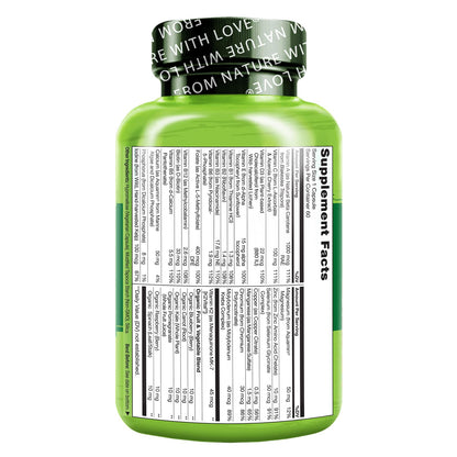 Botella trasera de multivitaminas NATURELO con etiquetas
