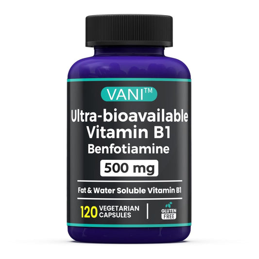 Botella VANI vitamina B1 con cápsulas benfotiamina 500 mg