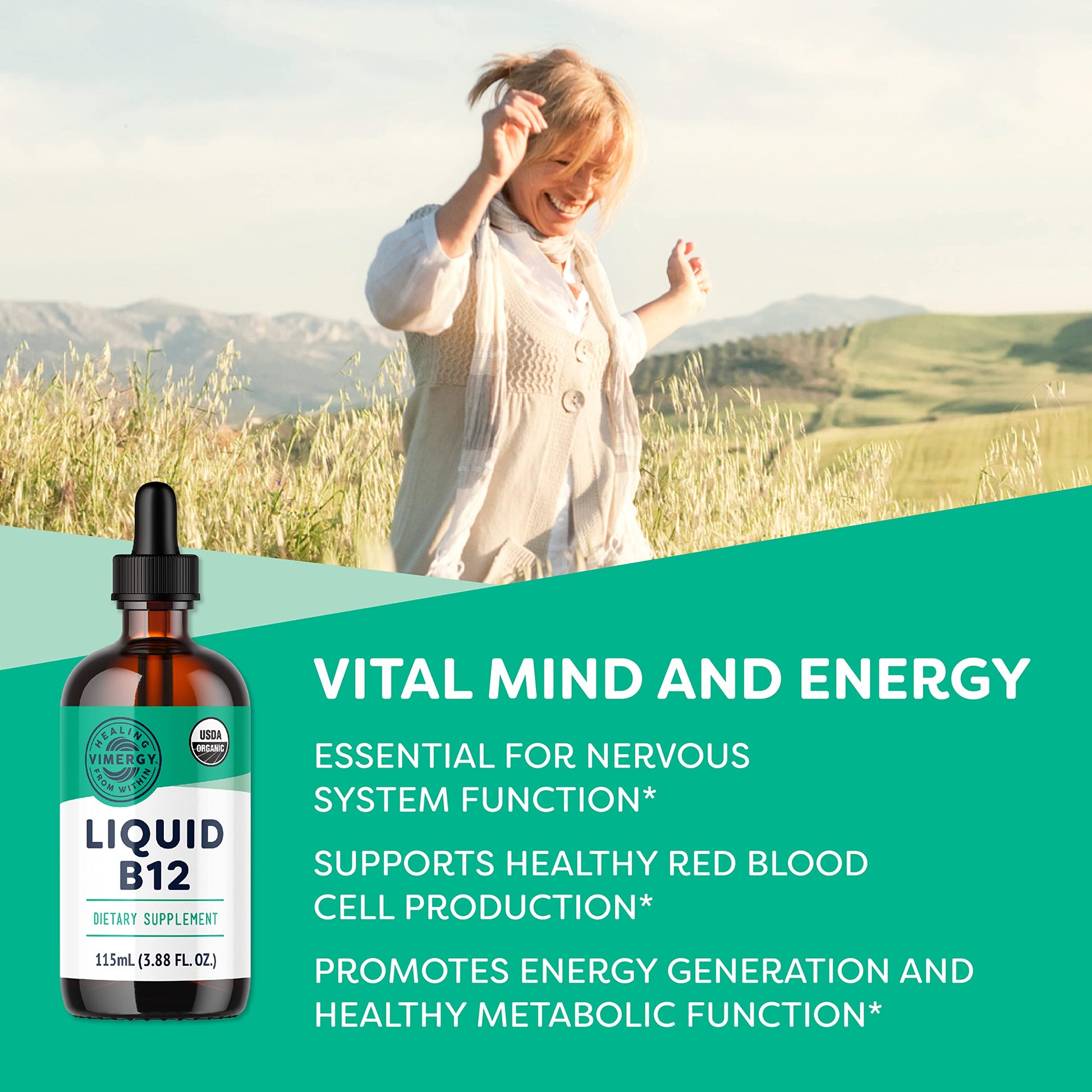 Botella Vimergy vitamina b12 líquida orgánica y natural