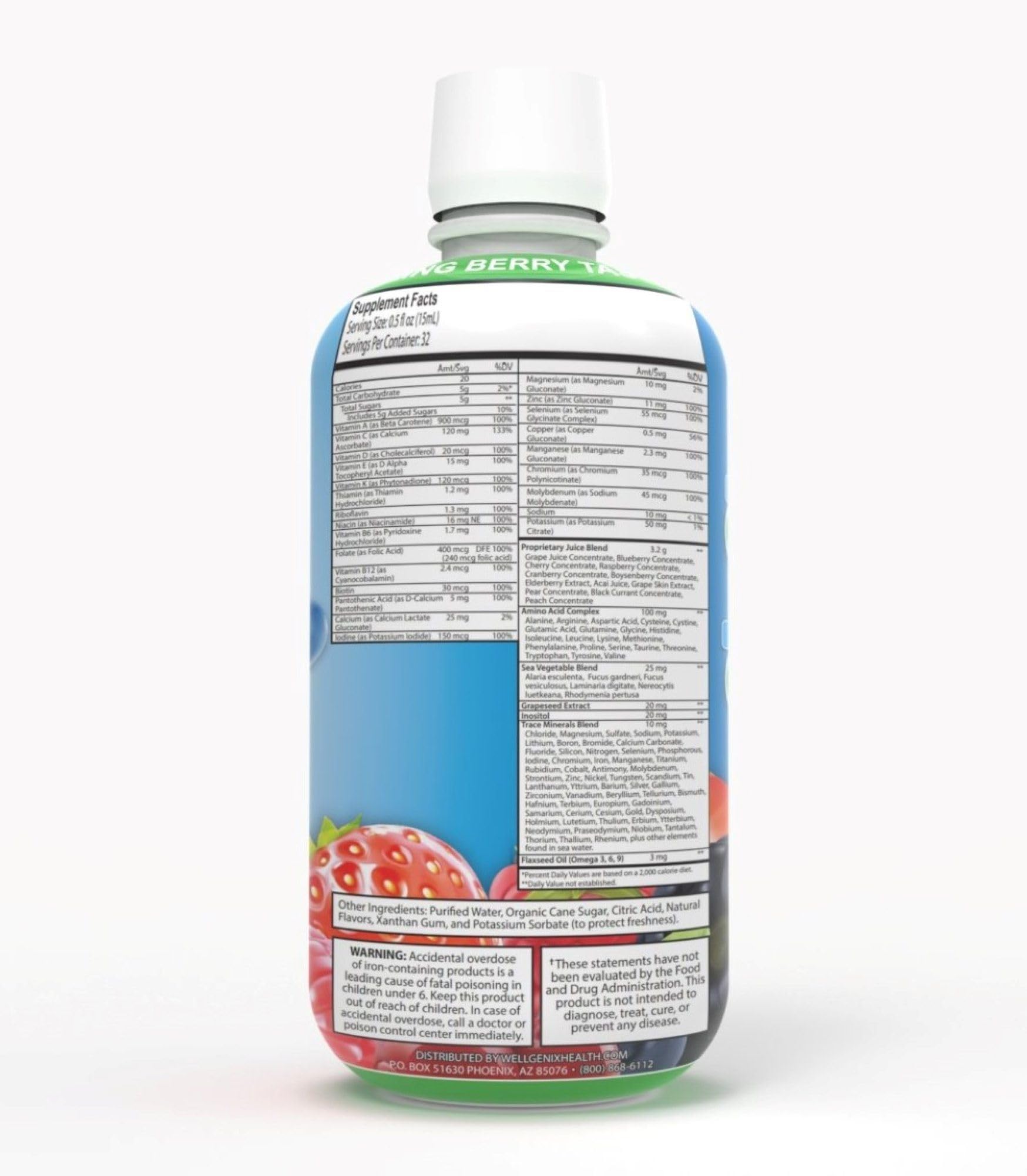 Botella de vista posterior de Wellgenix para niños.